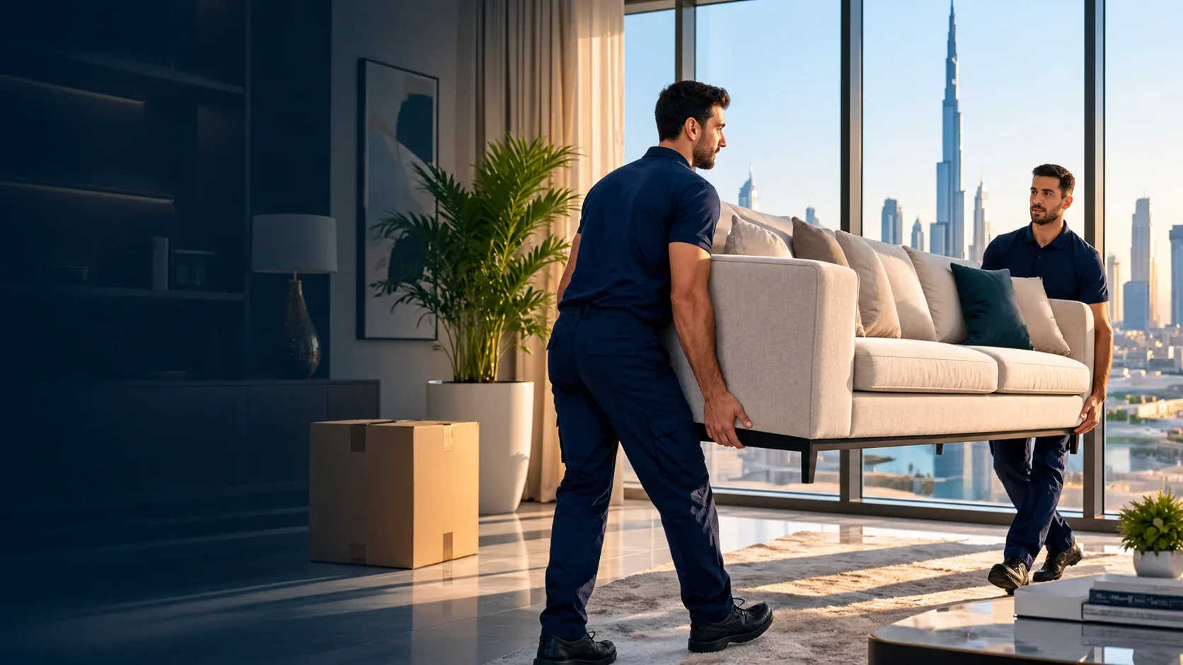 Professional movers carefully preparing a move in Dubai
