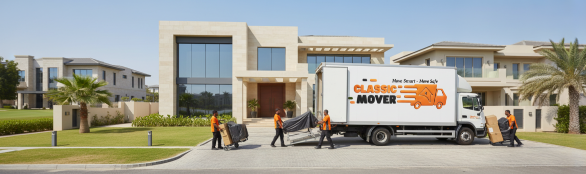 Happy family welcoming professional villa movers in Green Community Dubai after a smooth and stress-free villa moving service.