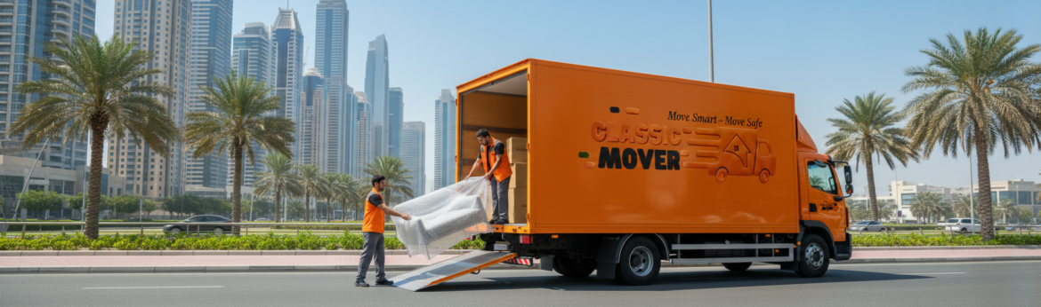 House Moving Services in JLT showing expert movers carefully packing furniture and electronics for apartment relocation in Jumeirah Lakes Towers