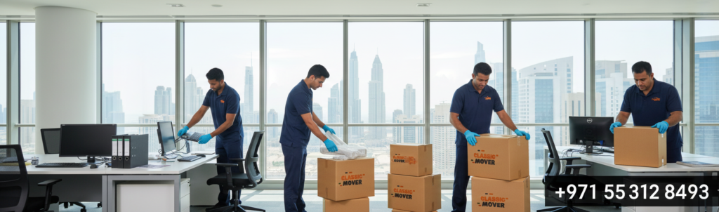 Professional House Movers in Dubai team safely packing home furniture